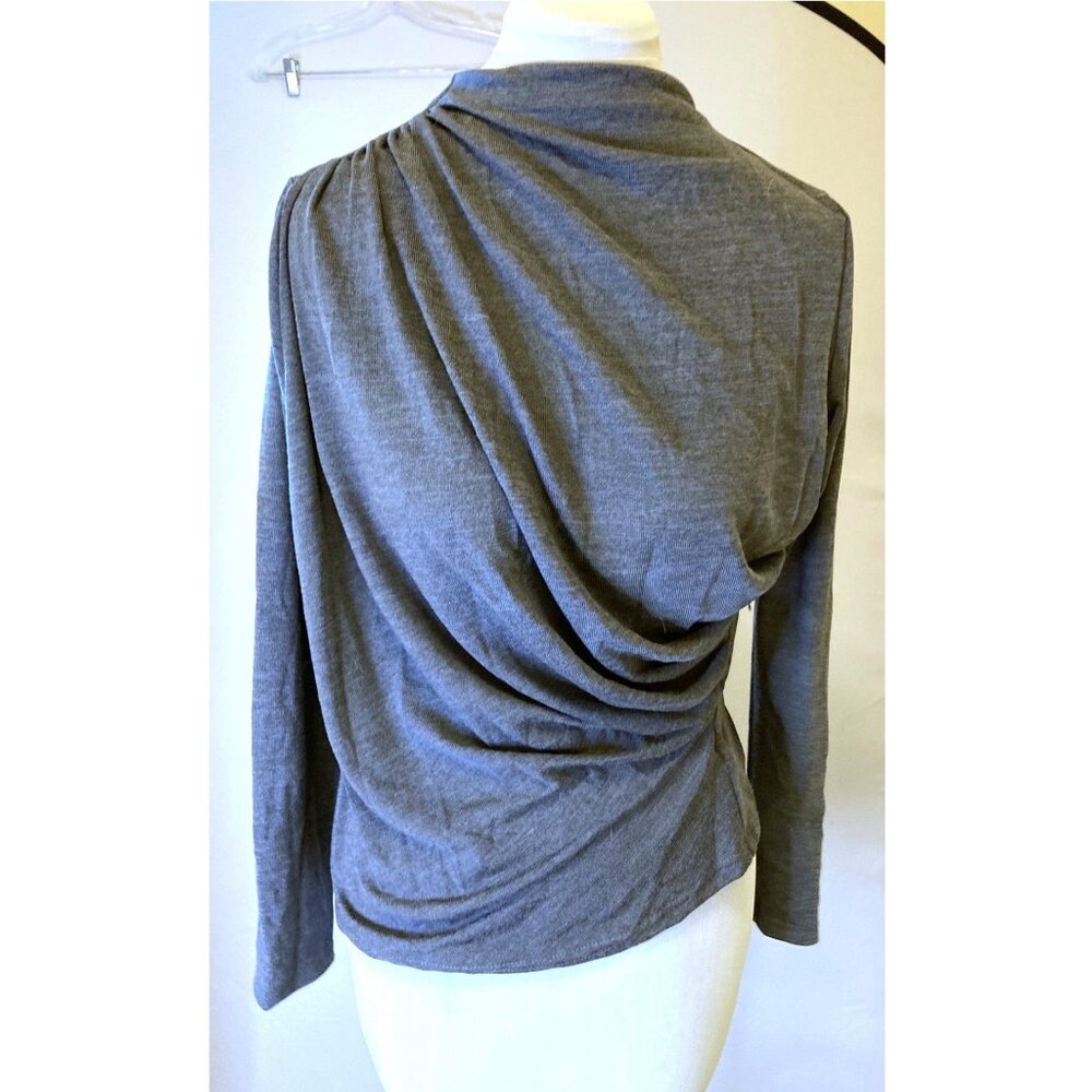 Izuria charcoal grey draped long sleeve high neck top